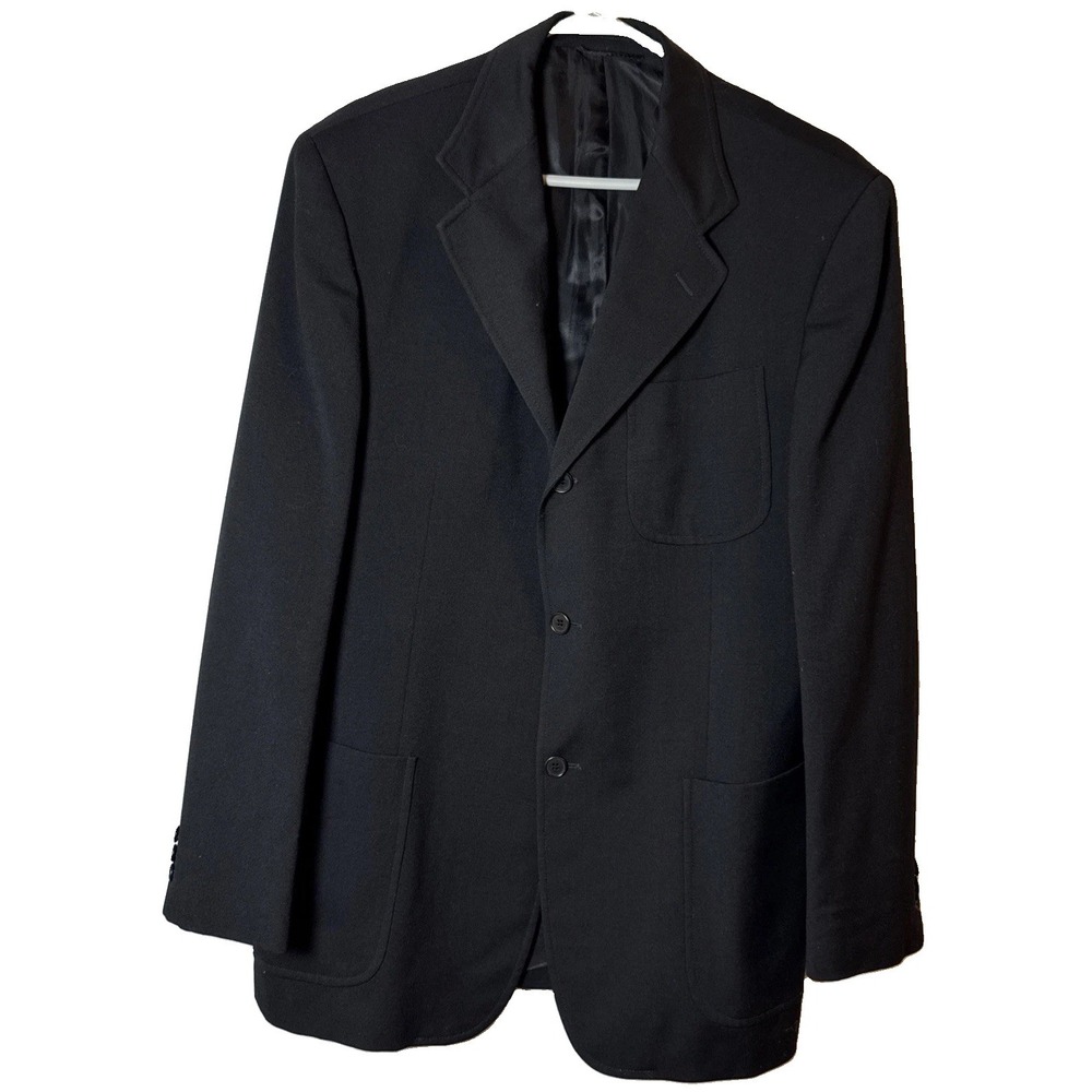 VTG Bernini Super 100's Wool Men's Black Blazer Sport Coat 3 Button US 40 IT 50
